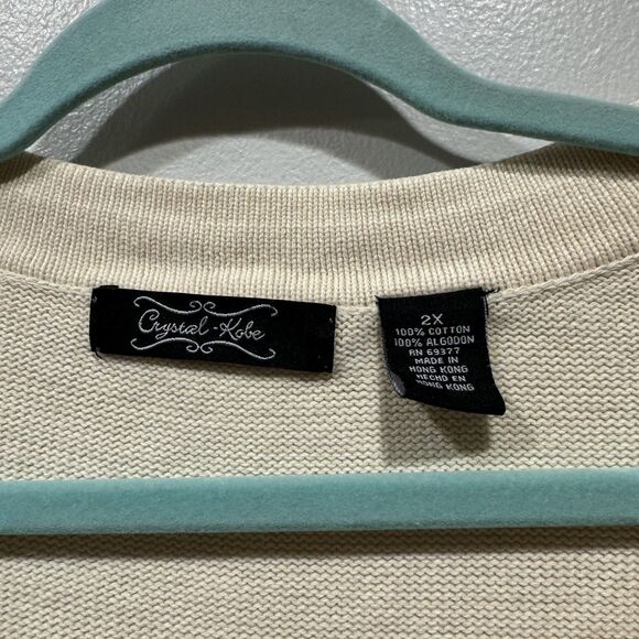 Crystal Kobe Cardigan Sweater 100% Cotton Button Front 3/4 Sleeve Women sz 2X - Picture 5 of 10